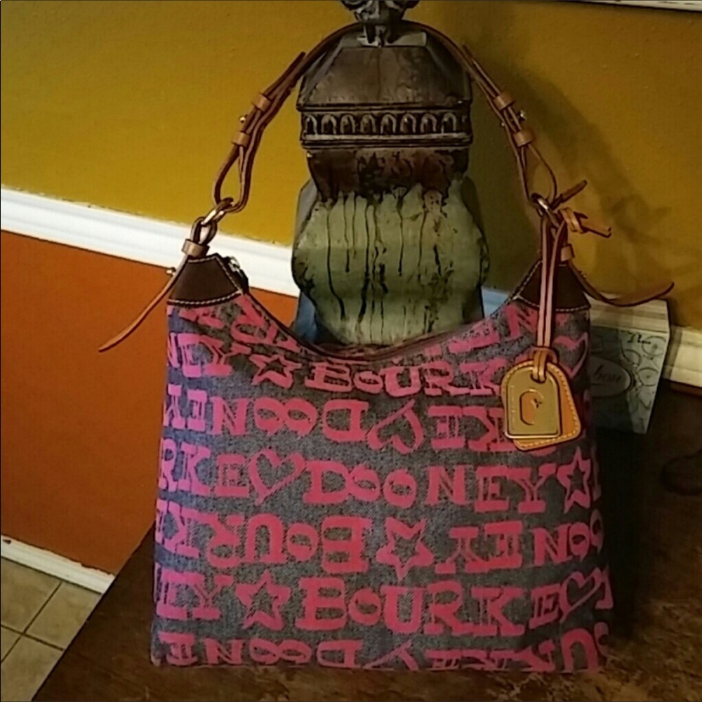 Gorgeous denim and pink Dooney EUC